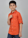Cantabil Boy's Orange Printed Full Sleeves Shirt