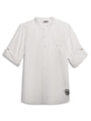 Cantabil Boys White Solid Plain Full Sleeves Band Collar Shirt with Welt Pocket (7165947773067)