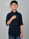 Cantabil Boy's Navy Blue Printed Full Sleeves Shirt