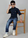 Cantabil Boy's Navy Blue Printed Full Sleeves Shirt