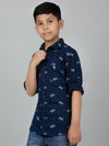 Cantabil Boy's Navy Blue Printed Full Sleeves Shirt