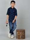 Cantabil Boy's Navy Blue Printed Full Sleeves Shirt