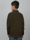 Cantabil Boy's Olive Green Solid Full Sleeves Shirt