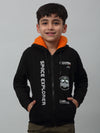 Cantabil Boys Black Printed Hooded Neck Sweatshirt For Winter