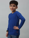 Cantabil Boys Blue Self Design Round Neck Sweater For Winter