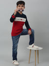 Cantabil Boys Red Colour Block Round Neck Sweater For Winter
