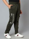 Cantabil Boy's Olive Green Printed Full Length Track Pant