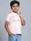 Cantabil Boy's Light Pink Printed Polo Neck T-shirt