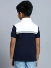 Cantabil Boy's Navy Blue Color Block Polo Neck T-shirt