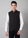 Cantabil Men Black Checkered Formal Band Collar Sleeveless Waist Coat