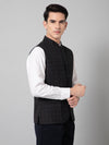 Cantabil Men Black Checkered Formal Band Collar Sleeveless Waist Coat