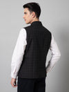 Cantabil Men Black Checkered Formal Band Collar Sleeveless Waist Coat