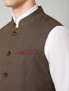 Cantabil Men Brown Self Design Casual Band Collar Sleeveless Waist Coat