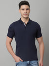 Cantabil Men Navy Blue Casual Half Sleeves Polo Neck T-Shirt (7146695786635)