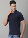 Cantabil Men Navy Blue Casual Half Sleeves Polo Neck T-Shirt (7146695786635)