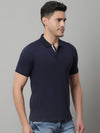 Cantabil Men Navy Blue Casual Half Sleeves Polo Neck T-Shirt (7146695786635)