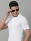 Cantabil Men White Casual Half Sleeves Polo Neck T-Shirt (7146696245387)