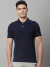 Cantabil Men Navy Blue Casual Half Sleeves Polo Neck T-Shirt (7146696736907)