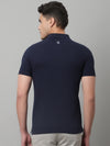 Cantabil Men Navy Blue Casual Half Sleeves Polo Neck T-Shirt (7146696736907)