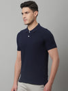 Cantabil Men Navy Blue Casual Half Sleeves Polo Neck T-Shirt (7146696736907)