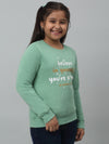 Cantabil Girls Green Printed Round Neck Sweatshirt For Winter