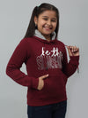 Cantabil Girls Maroon Printed Hooded Neck Sweatshirt For Winter