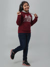 Cantabil Girls Maroon Printed Hooded Neck Sweatshirt For Winter