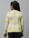 Cantabil Girls Yellow Acrylic Geometric Print Sweater For Winter
