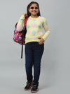 Cantabil Girls Yellow Acrylic Geometric Print Sweater For Winter