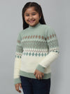 Cantabil Girls Off White Acrylic Geometric Print Sweater For Winter