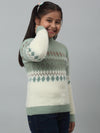 Cantabil Girls Off White Acrylic Geometric Print Sweater For Winter