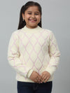 Cantabil Girls White Acrylic Geometric Print Sweater For Winter