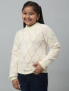 Cantabil Girls White Acrylic Geometric Print Sweater For Winter
