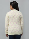 Cantabil Girls White Acrylic Geometric Print Sweater For Winter