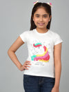 Cantabil Girl's White Printed Half Sleeves T-Shirt