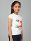 Cantabil Girl's White Printed Half Sleeves T-Shirt