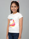 Cantabil Girl's White Printed Half Sleeves T-Shirt