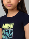 Cantabil Girl's Navy Blue Printed Half Sleeves T-Shirt