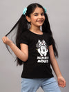 Cantabil Girl's Black Printed Round Neck Half Sleeve T-shirt