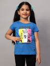 Cantabil Girl's Blue Printed Round Neck Half Sleeve T-shirt
