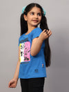 Cantabil Girl's Blue Printed Round Neck Half Sleeve T-shirt