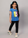 Cantabil Girl's Blue Printed Round Neck Half Sleeve T-shirt