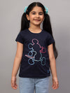 Cantabil Girl's Navy Blue Printed Round Neck Half Sleeve T-shirt