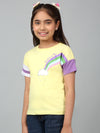 Cantabil Girl's Yellow Printed Half Sleeves T-Shirt