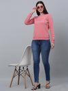 Cantabil Women Round Neck Full Sleeves Fleece Dark Pink Casual Sweatshirt