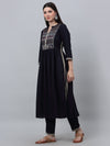 Cantabil Women Printed 3/4th Sleeve Navy Blue Kurti Palazzo Set