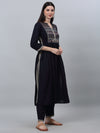 Cantabil Women Printed 3/4th Sleeve Navy Blue Kurti Palazzo Set