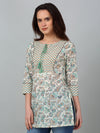 Cantabil Multicolor Printed Round Neck Short Kurti For Women