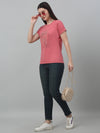 Cantabil Women's Dark Pink Printed Round Neck Casual T-shirt For Summer