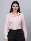 Cantabil Cotton Solid Full Sleeve Regular Fit Pink Formal Shirt for Women
